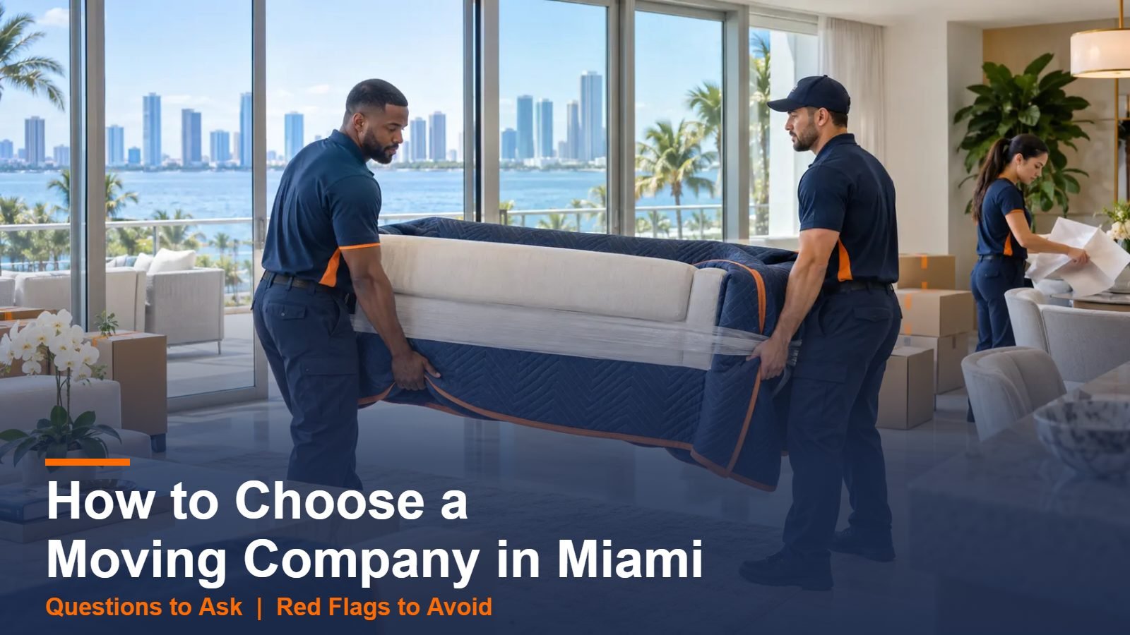 How to choose a moving company in Miami - crew moving furniture in a Miami condo