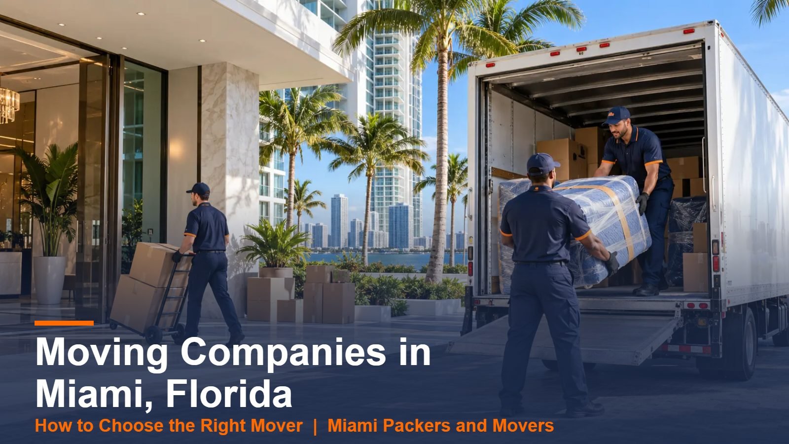 Moving companies in Miami, Florida loading a truck outside a Miami high-rise