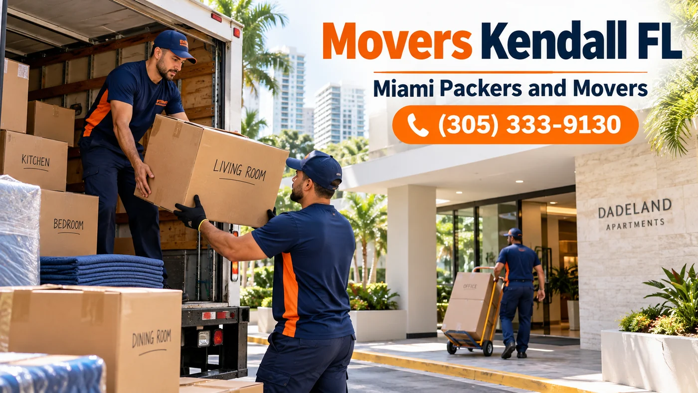 Branded illustration of labeled cartons being loaded for a Kendall move